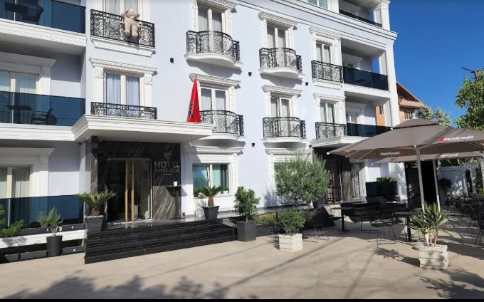 The Imperator Hotel in Tirana, seen from the street by day